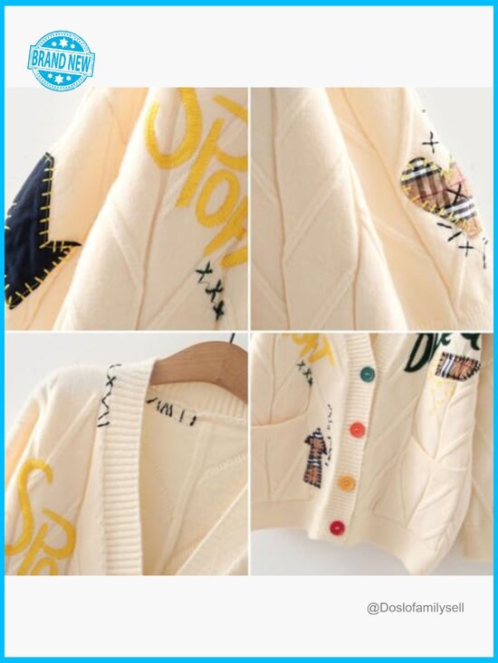 Embroidered Heart Cardigan Sweater Button Down Knitted Y2K Graphic with Pockets - Picture 4 of 7